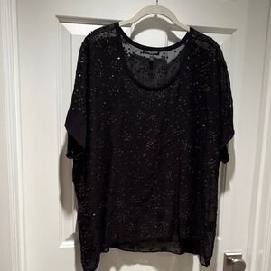 Eileen Fisher Black Sheer Sequin-Embellished Short Sleeve Top
